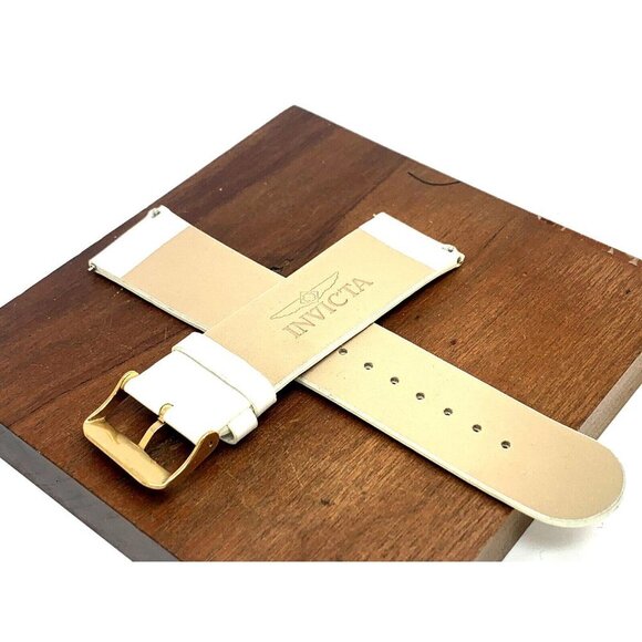Invicta Watch Replacement Band White Leather 26mm Gold Tone Clasp - Picture 2 of 5